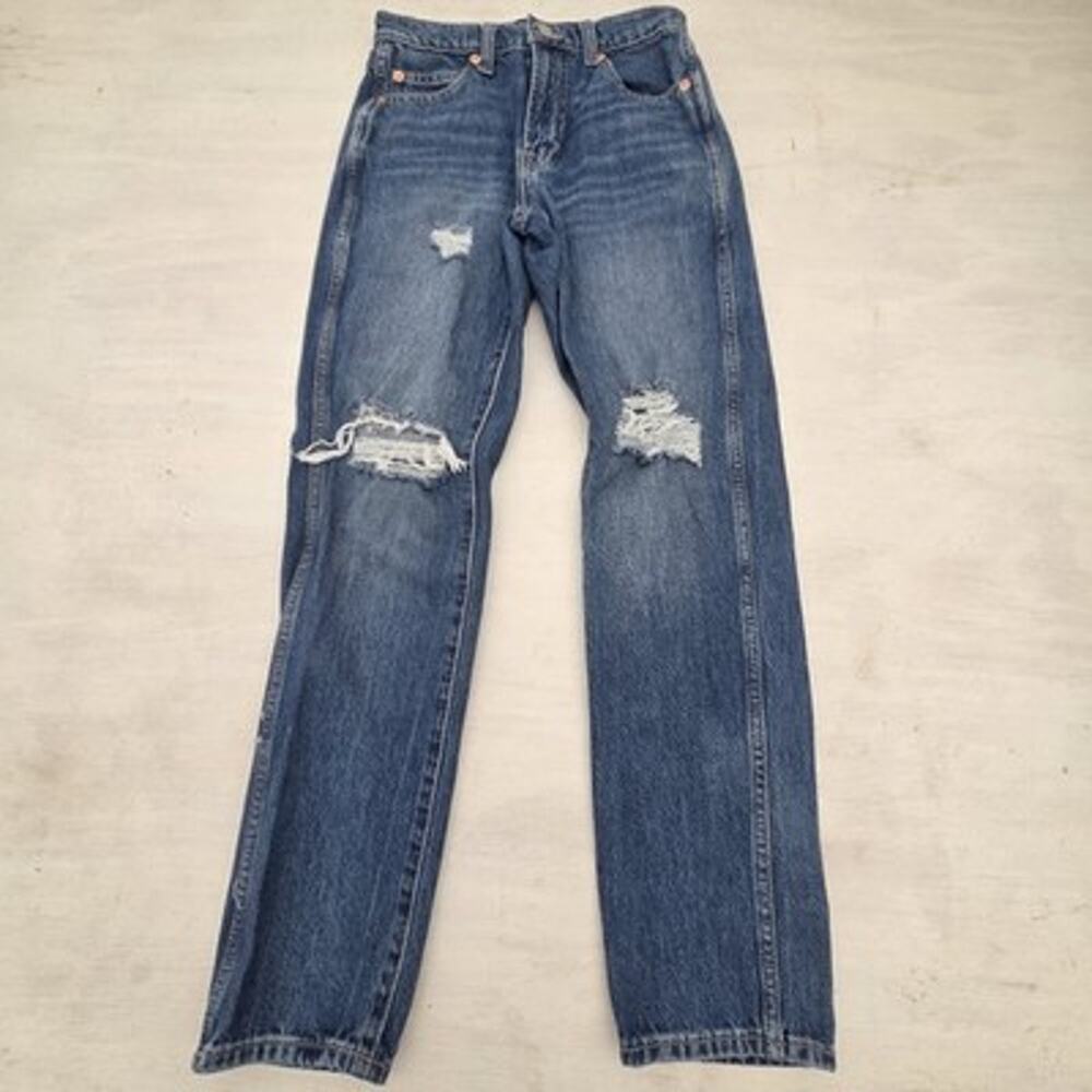 Gap Denim Mom Jeans Blue Women’s 00 / /24R Distressed Whiskers